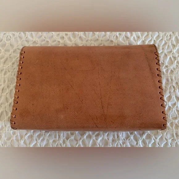 Tan Floral Embossed Clutch 100% Leather - Picture 2 of 3